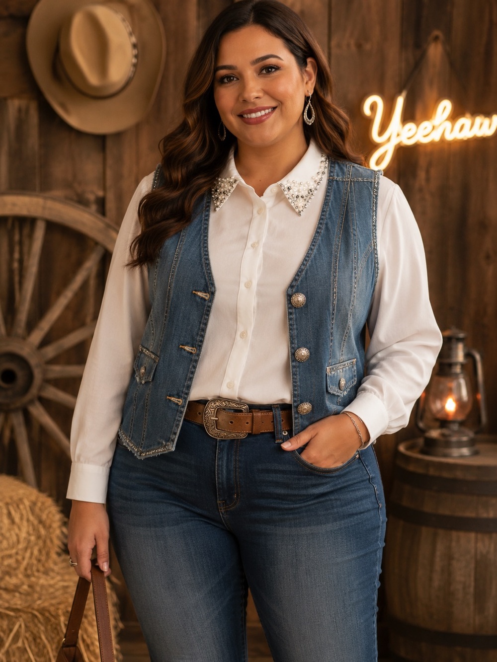 Rachel Zoe Plus Size 3X Embellished Collar Blouse |Western Chic Pearl Snap Style